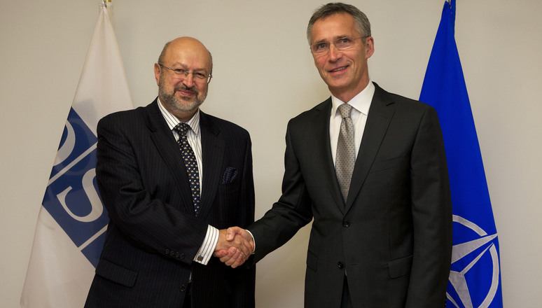 NATO Secretary General Jens  Stoltenberg meets with the Secretary General of the Organization for Security and Co-operation in Europe (OSCE), Lamberto Zannier