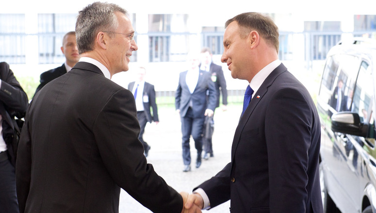 NATO Secretary General Jens Stoltenberg welcomes the President of Poland, Andrzej Duda at NATO headquarters