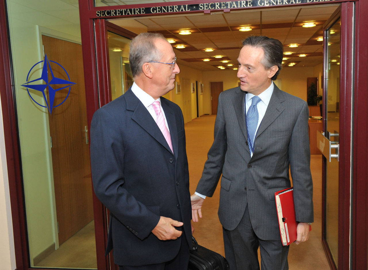 Left to right: Antonio Maria Costa, Executive Director of the UN Office on Drugs and Crime (UNODC) with NATO Deputy Secretary General, Ambassador Claudio   Bisogniero