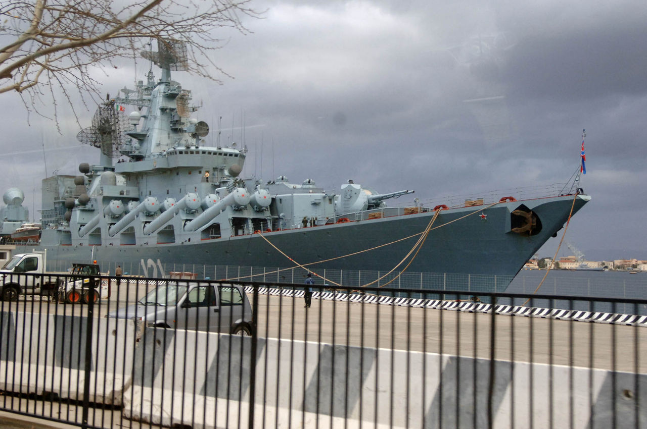 The missile cruiser, Moskva in the harbour of Messina.