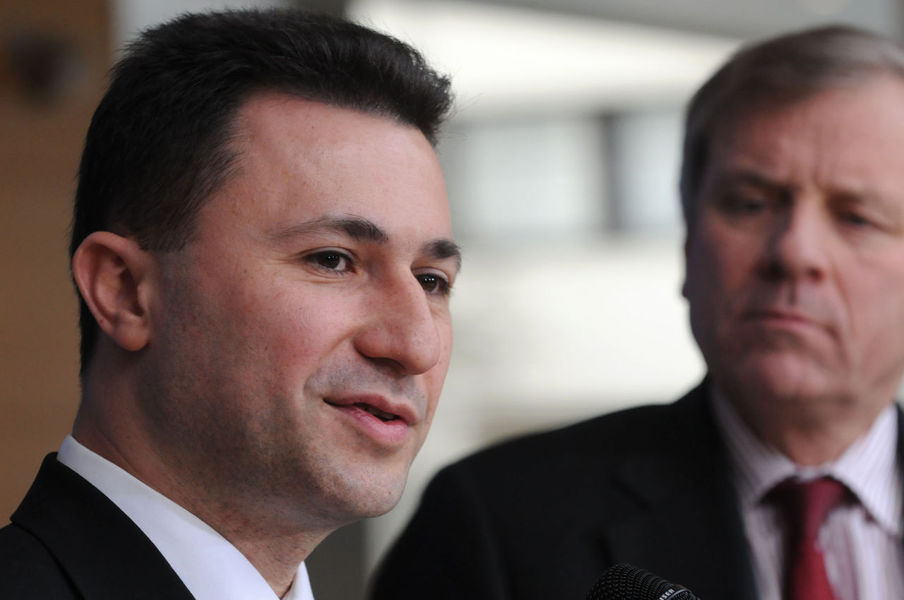 Left to right: Nikola Gruevski (Prime Minister of the former Yugoslav Republic of Macedonia) with NATO Secretary General, Jaap de Hoop Scheffer