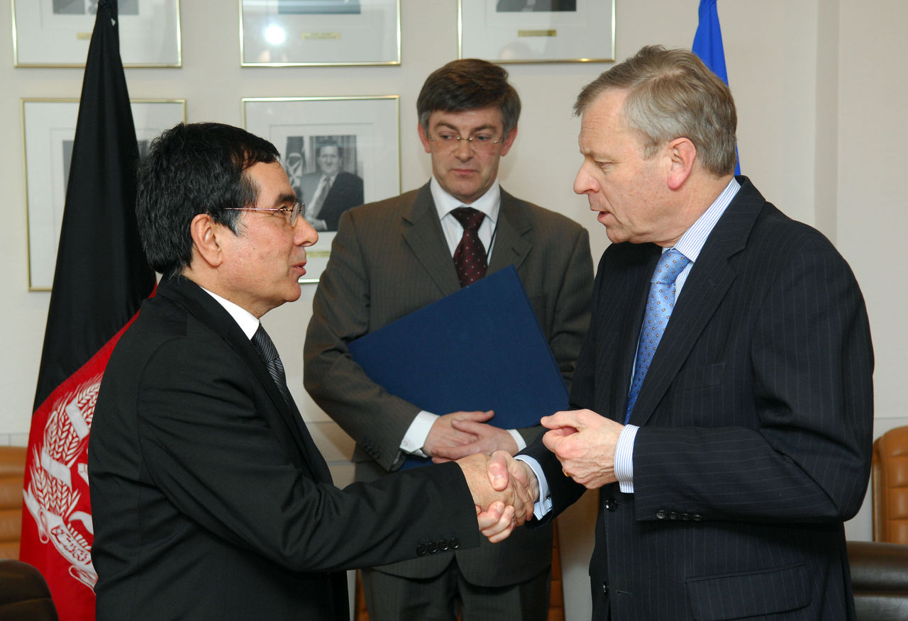Dr. Zia Nezem, Afghan Ambassador to Belgium and NATO Secretary General Jaap de Hoop Scheffer