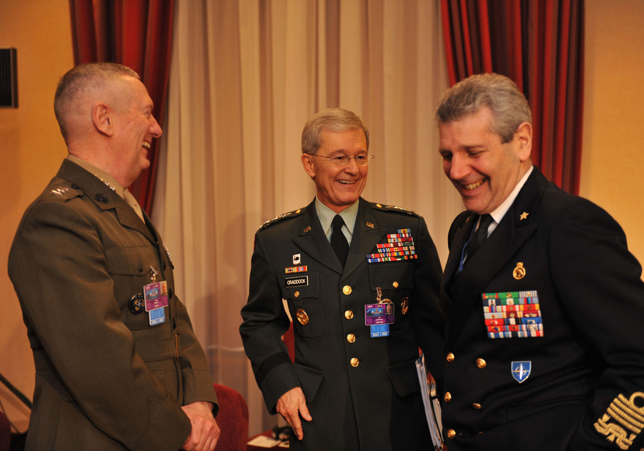 North Atlantic Council meeting with invitees. The Supreme Allied Commander Transformation, General James Mattis, the Supreme Allied Commander Europe General John Craddock and the Chairman of the NATO Military Committee, Admiral Giampaolo di Paola.