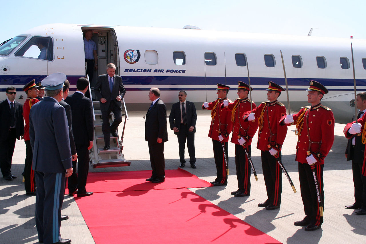 NATO Secretary General Jaap de Hoop Scheffer arriving at Tirana, Albania