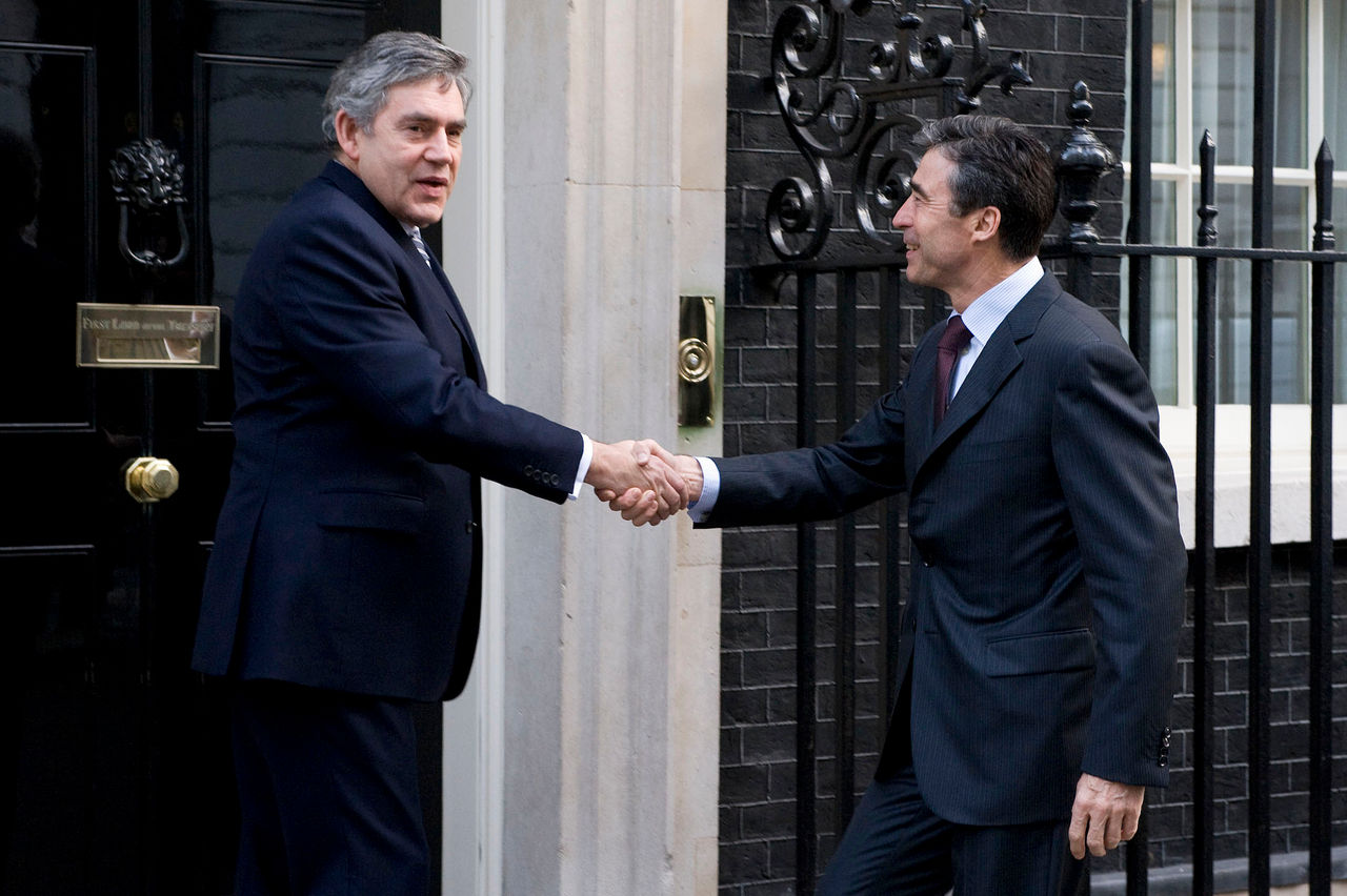 NATO Secretary General Anders Fogh Rasmussen arrives at 10 Downing Street to meet with UK Prime Minister, The Rt Hon Gordon Brown.