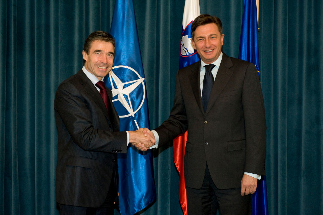 NATO Secretary General Anders Fogh Rasmussen meets with the Prime Minister of Slovenia, Borut Pahor.