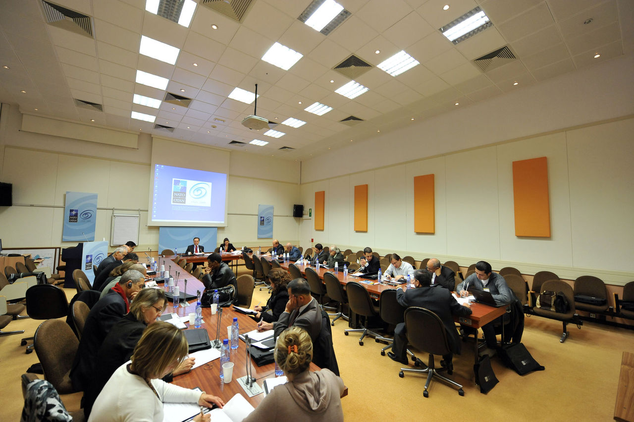 Media representatives from MD & ICI Countries during their meeting with Mr. Nicola de Santis, Head of the Mediterranean Dialogue and Istanbul Cooperation Initiative Countries Section, Public Diplomacy Division