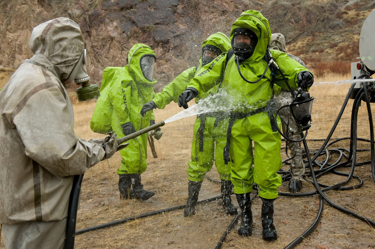 Decontamination of rescuers and casualties.