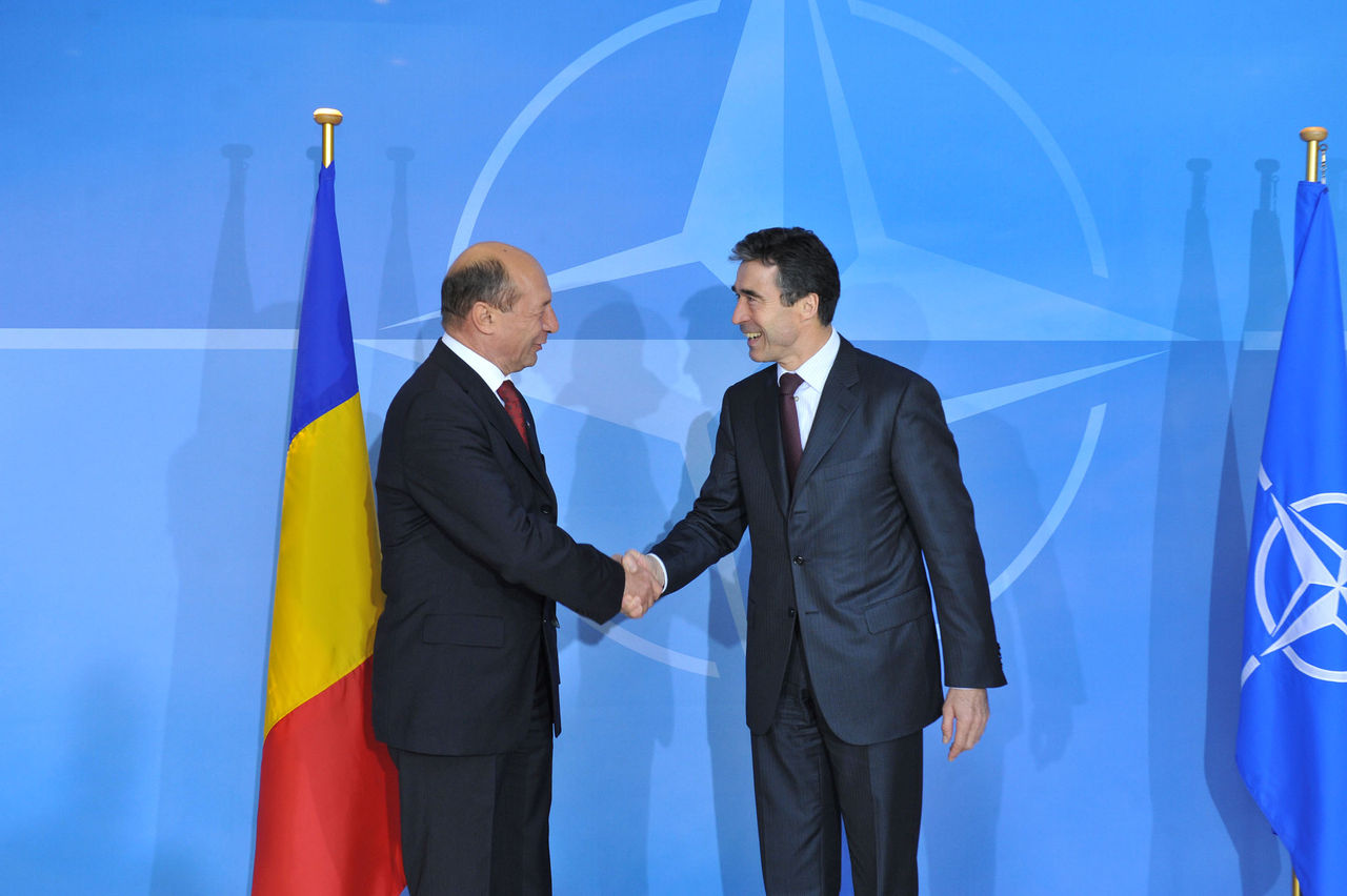 From left to right: Traian Basescu, President of Romania and NATO Secretary General Anders Fogh Rasmussen.