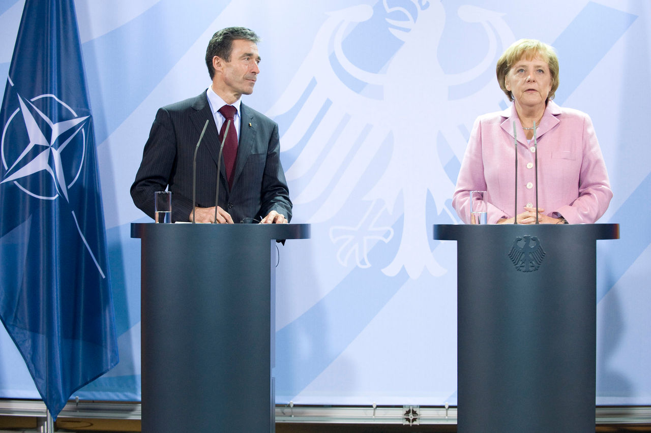 Joint press point with the Chancellor of Germany Angela Merkel and NATO Secretary General Anders Fogh Rasmussen.