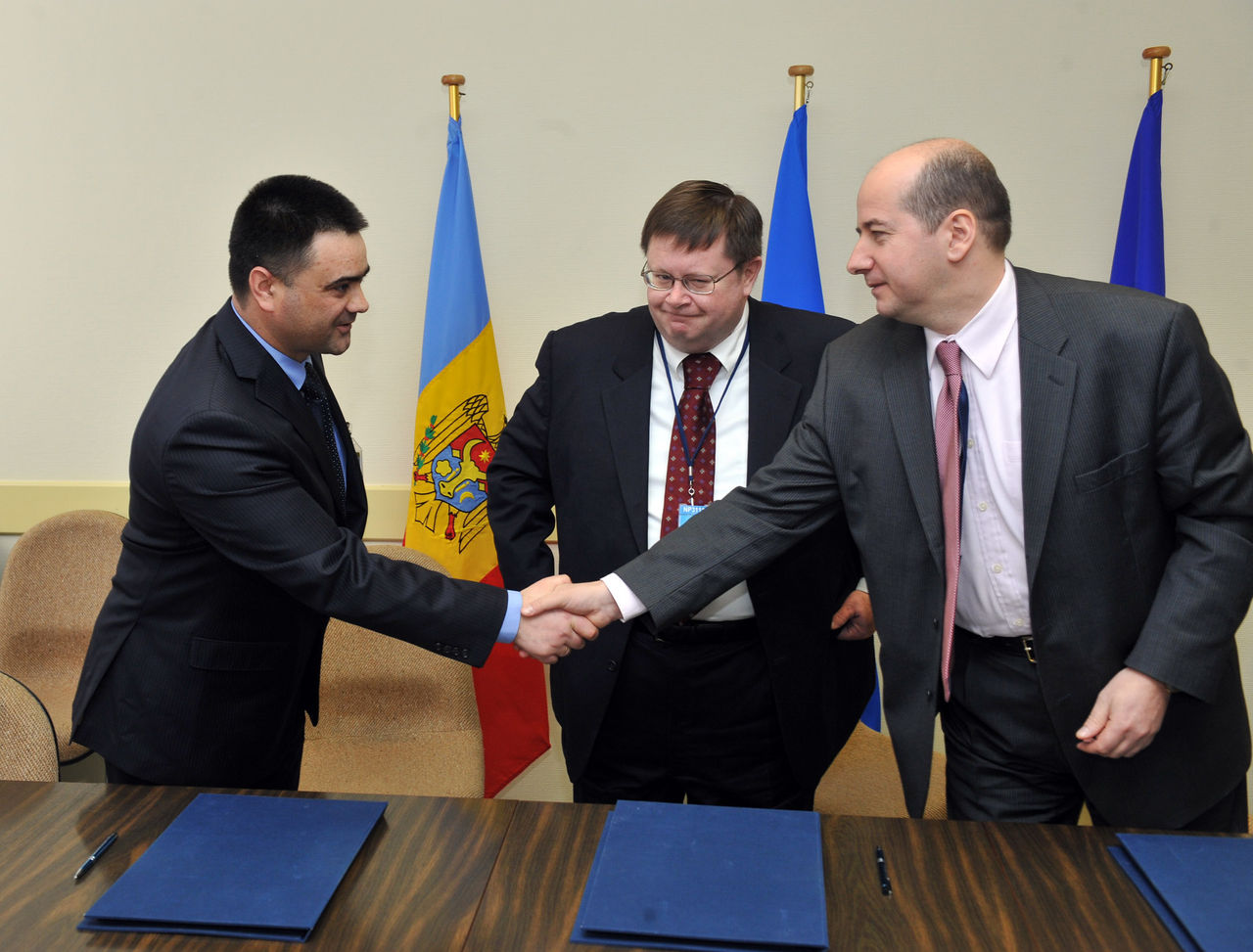 Left to right: Vitalie Marinuta (Defence Minister of Moldova);  Robert F. Simmons Jr (NATO’s Acting Assistant Secretary General for Political Affairs and Security Policy)  and Sorin Ducaru  Romanian Ambassador to NATO)