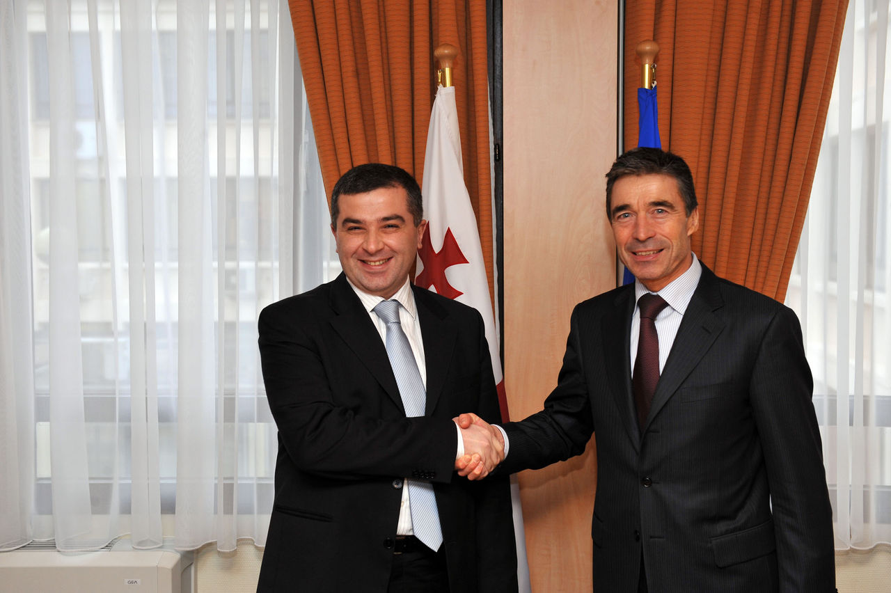 Left to right: David Bakradze (Speaker of the Georgian Parliament) shaking hands with NATO Secretary General, Anders Fogh Rasmussen
