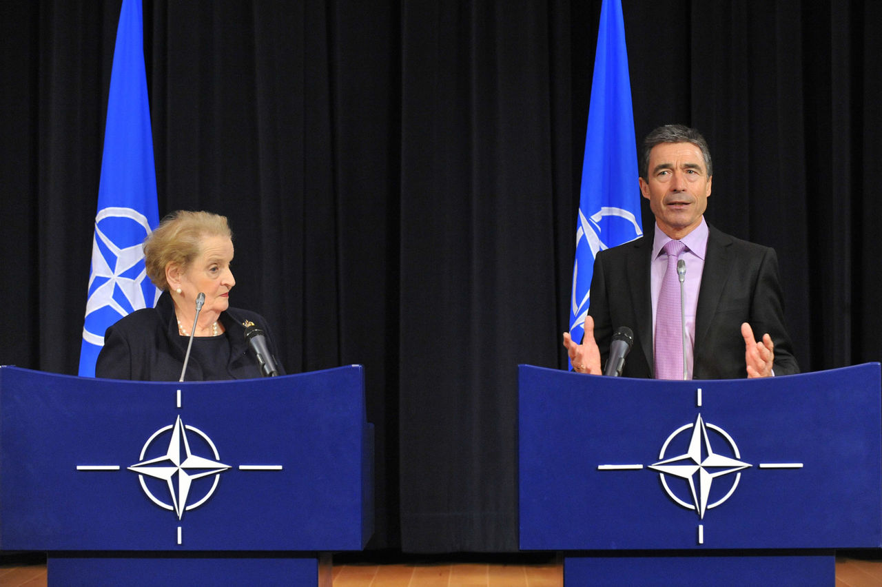 Joint Press Conference
Left to right:  Madeleine Albright and NATO Secretary General, Anders Fogh Rasmussen 
