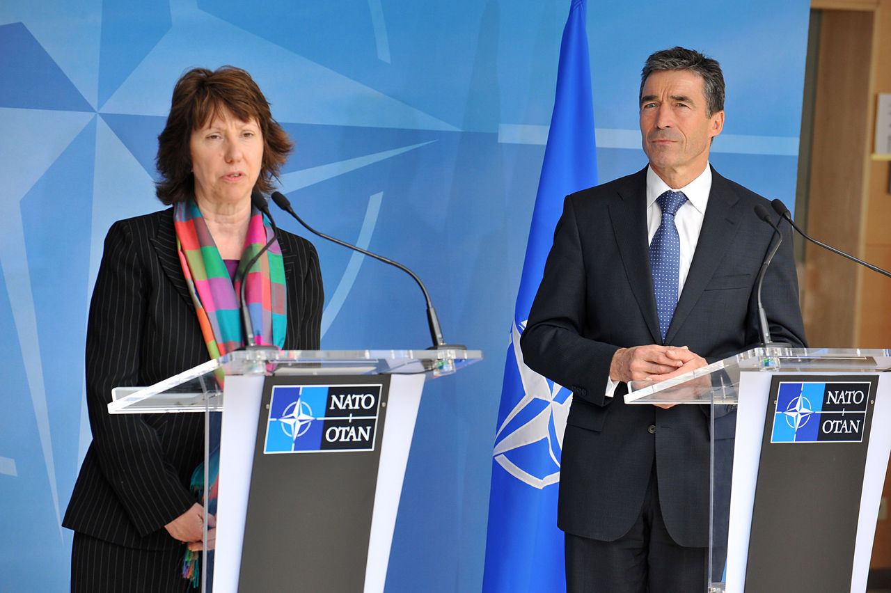 Joint Press Point - Left to right: Baroness Catherine Ashton (EU High Representative for Foreign Affairs and Security Policy) with NATO Secretary General, Anders Fogh Rasmussen