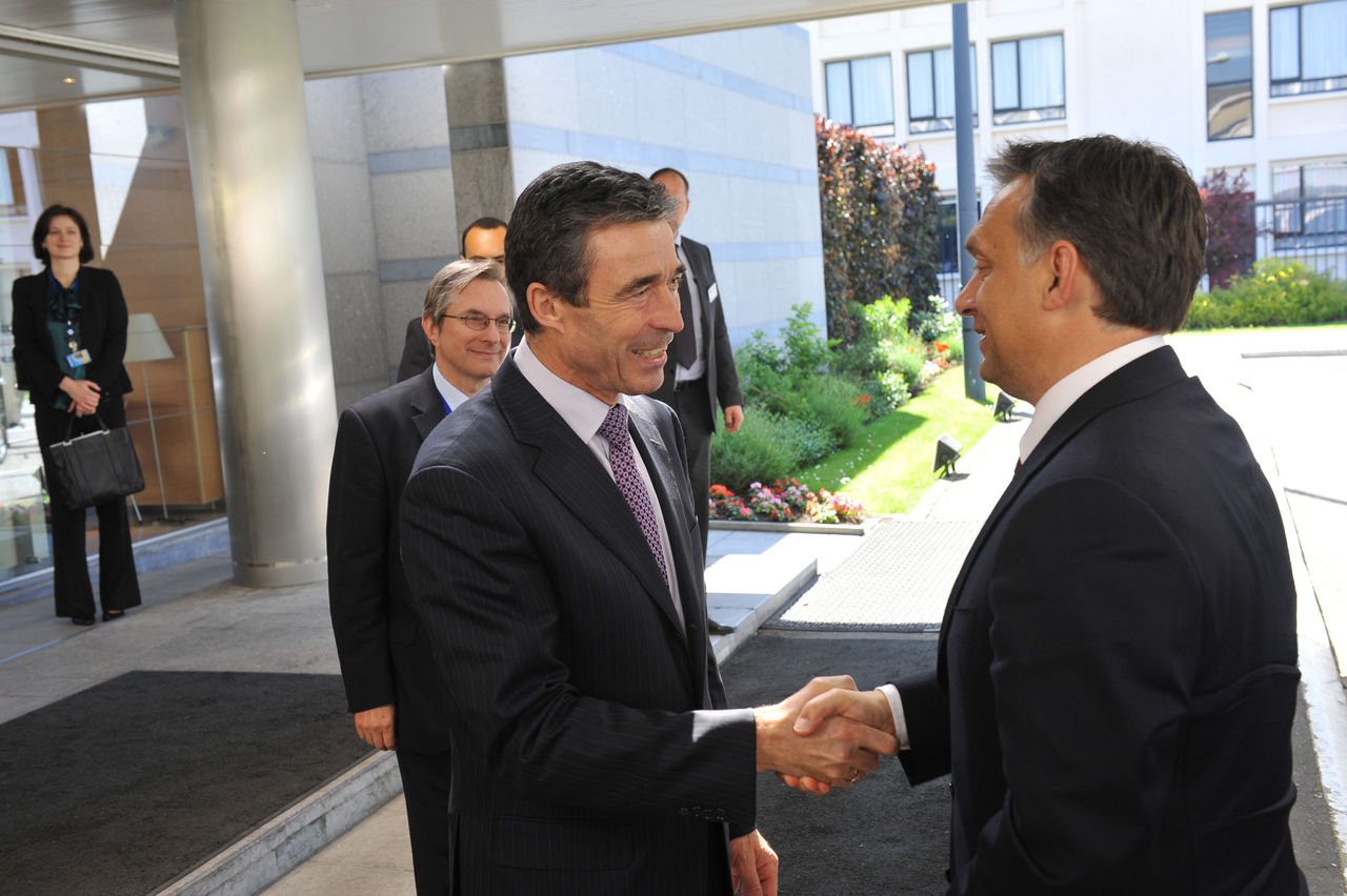 NATO Secretary General Anders Fogh Rasmussen welcomes the Prime Minister of Hungary, Viktor Orban at NATO Headquarters.