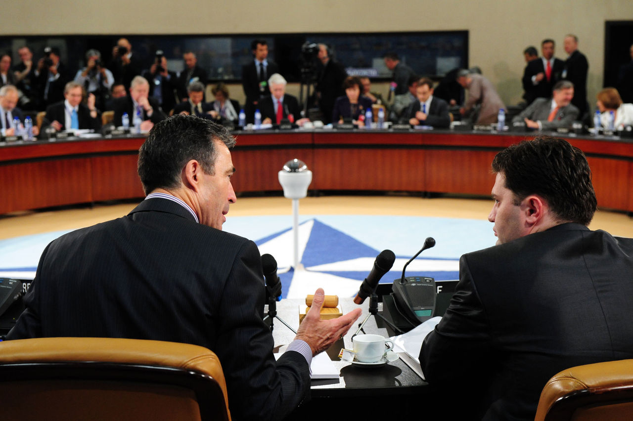 Meeting of the NATO-Georgia Council (NGC)
Left to right: NATO Secretary General, Anders Fogh Rasmussen with Bachana Akhalaia (Minister of Defence, Georgia)
