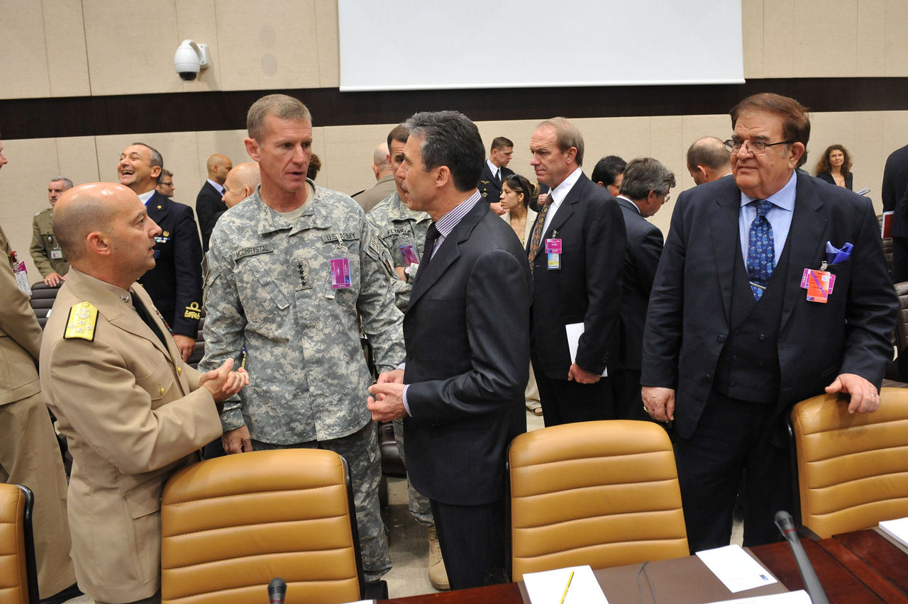 North Atlantic Council with non-NATO ISAF Contributors
Left to right: Admiral James Stavridis (Supreme Allied Commander Europe); General Stanley A. McChrystal (Commander ISAF); NATO Secretary General, Anders Fogh Rasmussen; Abdul Rahim Wardak (Minister of Defence, Afghanistan) 
