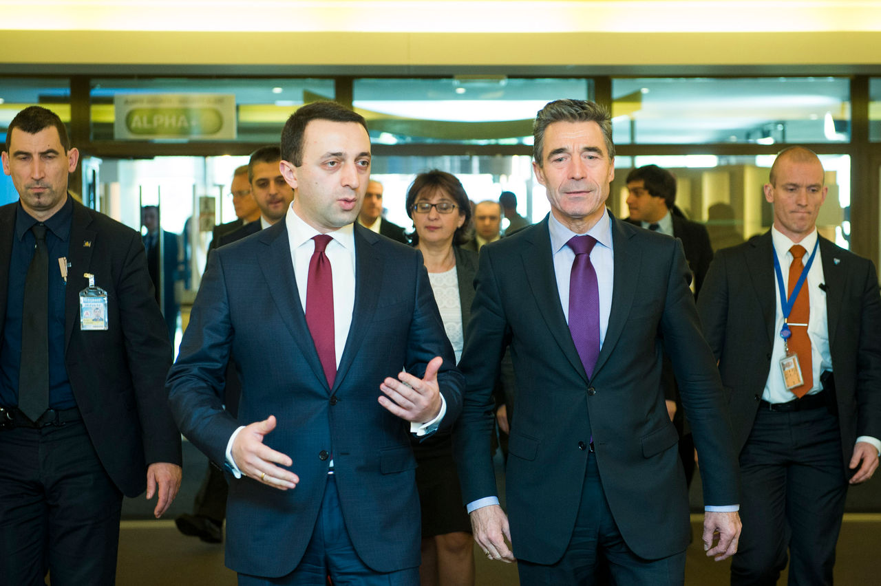 The Prime Minister of Georgia, Irakli Garibashvili and NATO Secretary General Anders Fogh Rasmussen on their way for a bilateral meeting