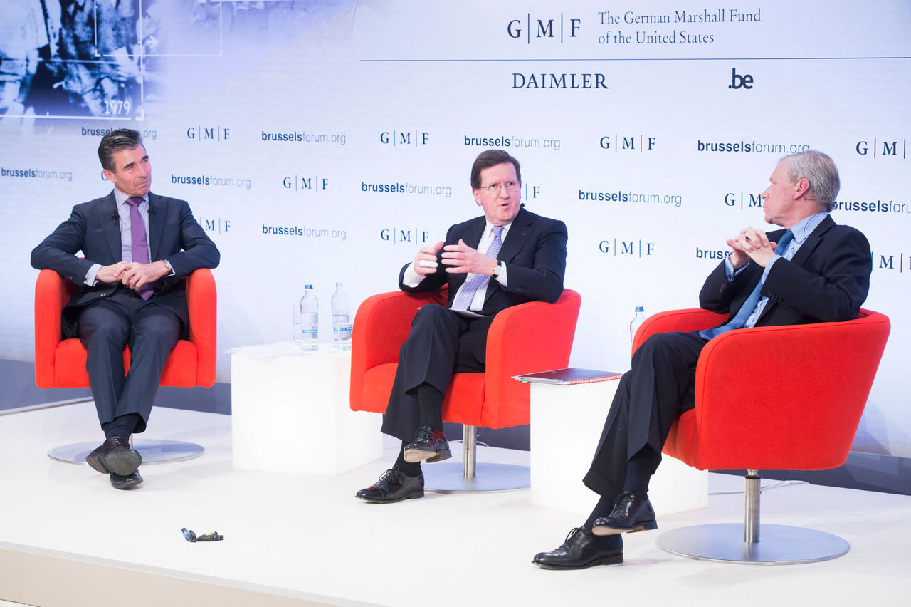 NATO Secretary General Anders Fogh Rasmussen and former Secretaries General Lord Robertson and Jaap de Hoop Scheffer