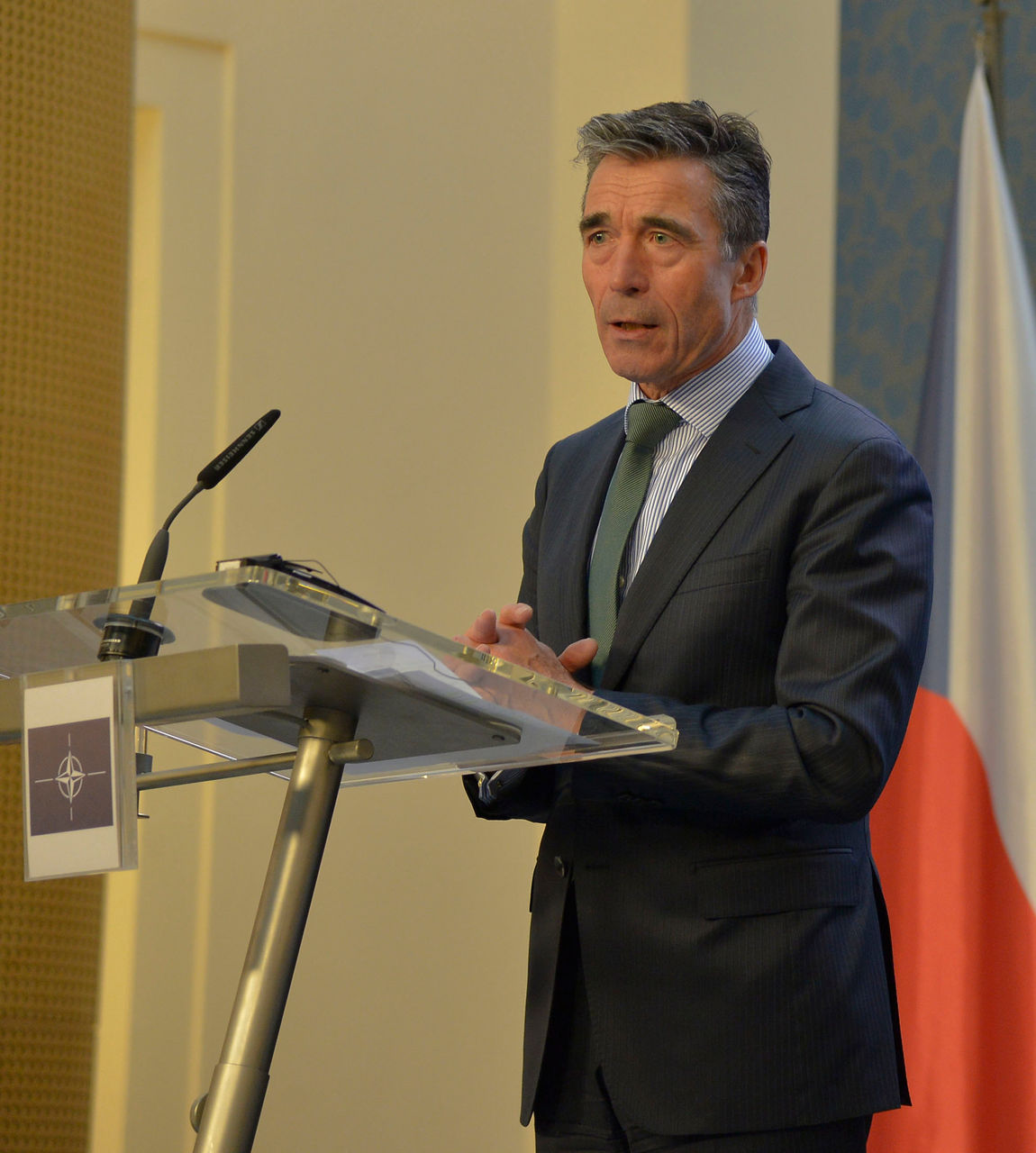 NATO Secretary General Anders Fogh Rasmussen during the joint press point with the Prime Minister of the Czech Republic, Bohuslav Sobotka and 