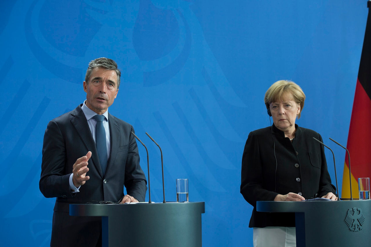 Joint press point with NATO Secretary General Anders Fogh Rasmussen and German Federal Chancellor Angela Merkel