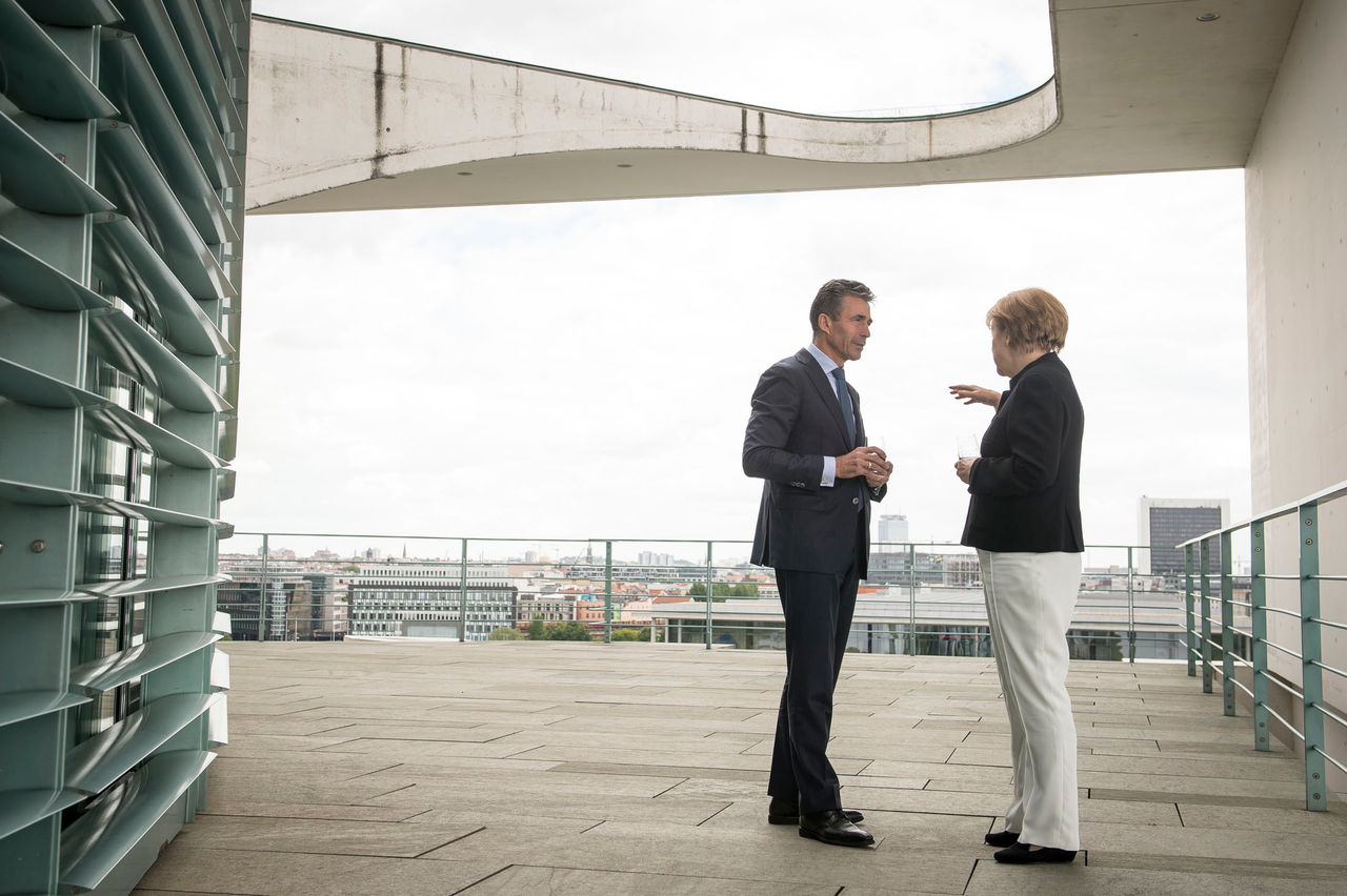 NATO Secretary General Anders Fogh Rasmussen meets with German Federal Chancellor Angela Merkel at the German Chancellery