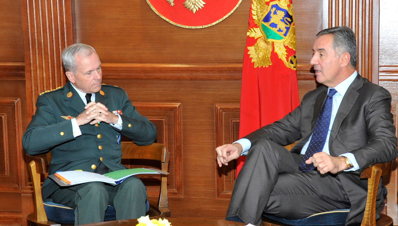 General Knud Bartels, Chairman of the NATO Military Committee speaking with the Montenegrin Prime Minister Mr. Milo Djukanovic