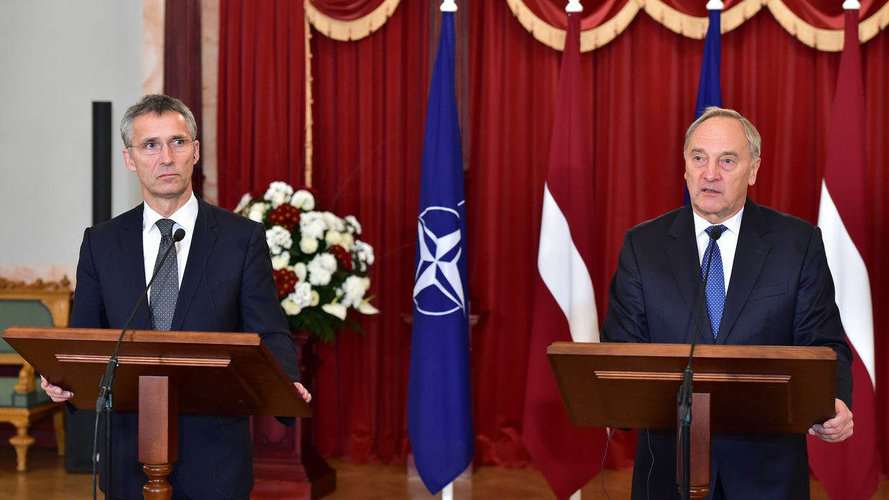 NATO Secretary General Jens Stoltenberg and President Andris Berzins of Latvia