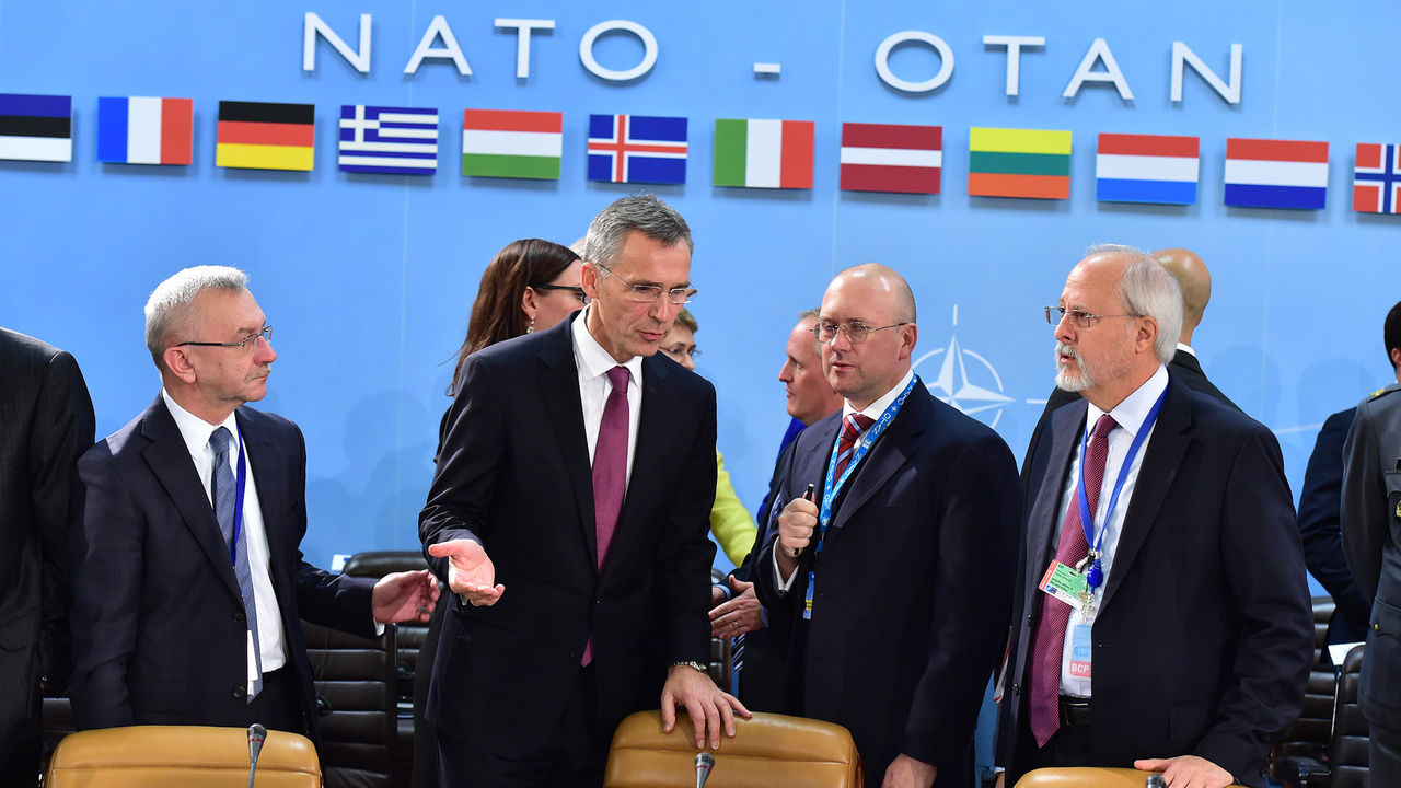 Left to right: Ambassador Ihor Dolhov (Head of Mission to NATO for Ukraine) with NATO Secretary General Jens Stoltenberg, J.C. Jorgensen (Deputy Director of the Private Office) and Ambassador Thrasyvoulos Terry Stamatopoulos (Assistant Secretary General for Political and Security Policy