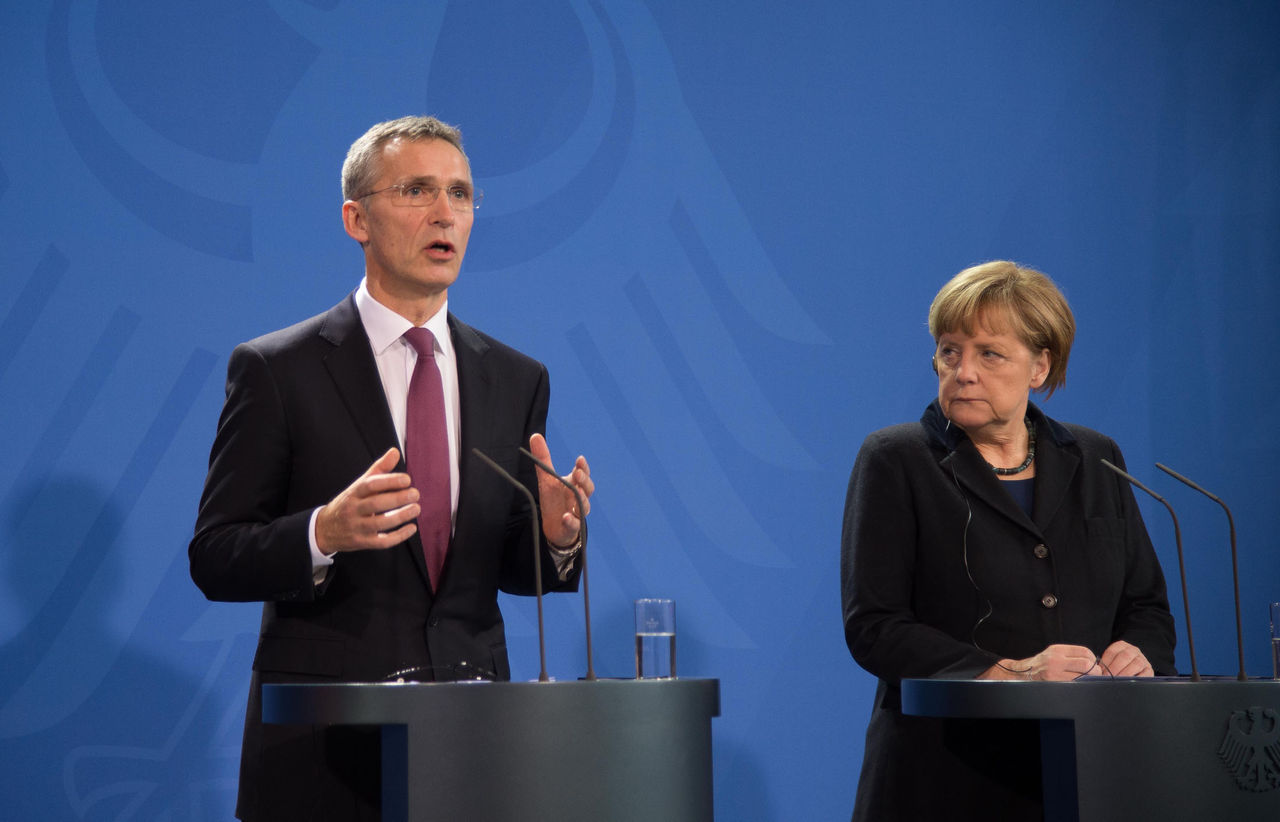 Joint press point with NATO Secretary General Jens Stoltenberg and German Chancellor Angela Merkel