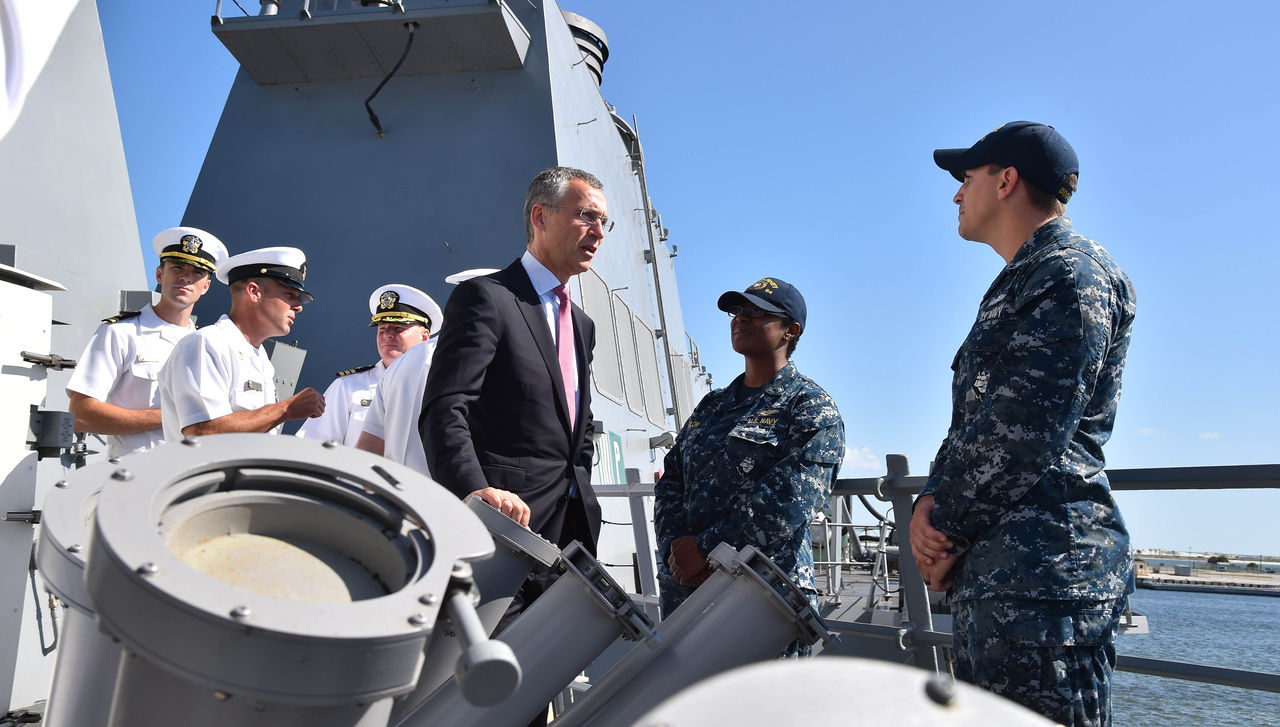 NATO Secretary General Jens Stoltenberg during the USS Carney ship tour