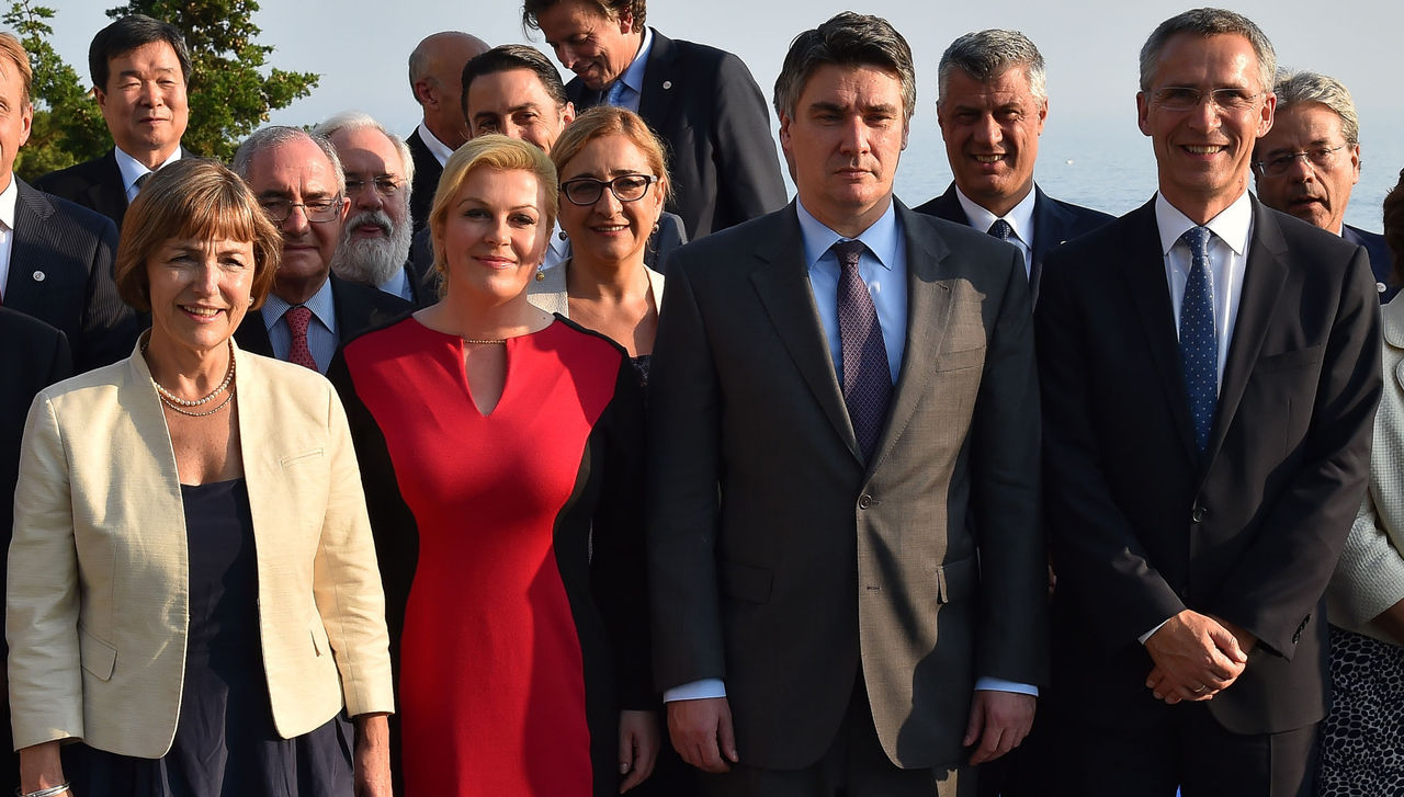 Vesna Pusic First Deputy Prime Minister and Minister for Foreign and European Affairs of Croatia, Kolinda Grabar-Kitarovic President of Croatia, Zoran Milanovic Prime Minister of Croatia and NATO Secretary General Jens Stoltenberg
