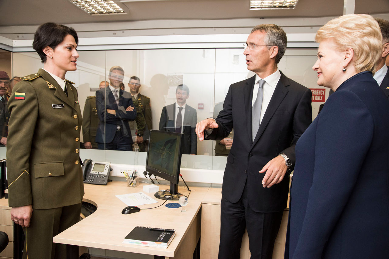 NATO Secretary General Jens Stoltenberg and the President of Lithuania, Dalia Grybauskaite visit the new NATO Force Integration Unit (NFIU) HQ in Lithuania