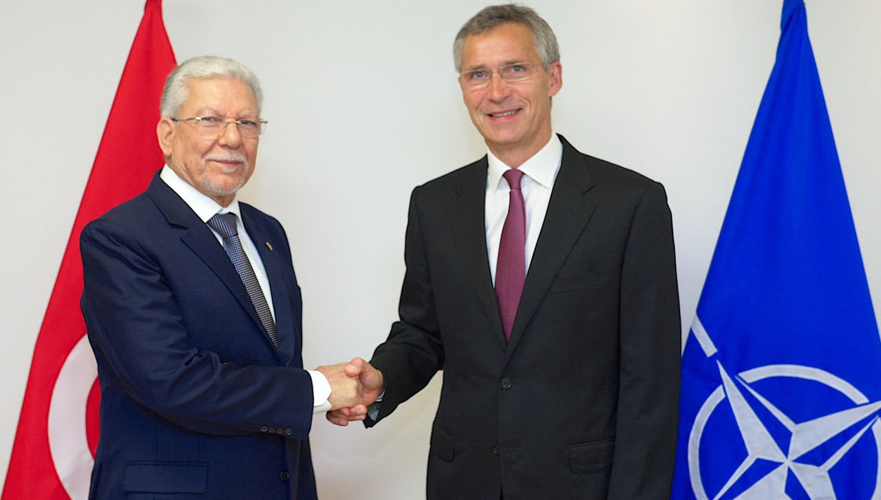 The Foreign Minister of the Republic of Tunisia, Taieb Baccouche and NATO Secretary General Jens Stoltenberg