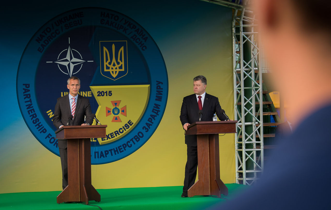 NATO Secretary General Jens Stoltenberg and the President of Ukraine, Petro Poroshenko at the opening ceremony of EADRCC exercise Ukraine 2015