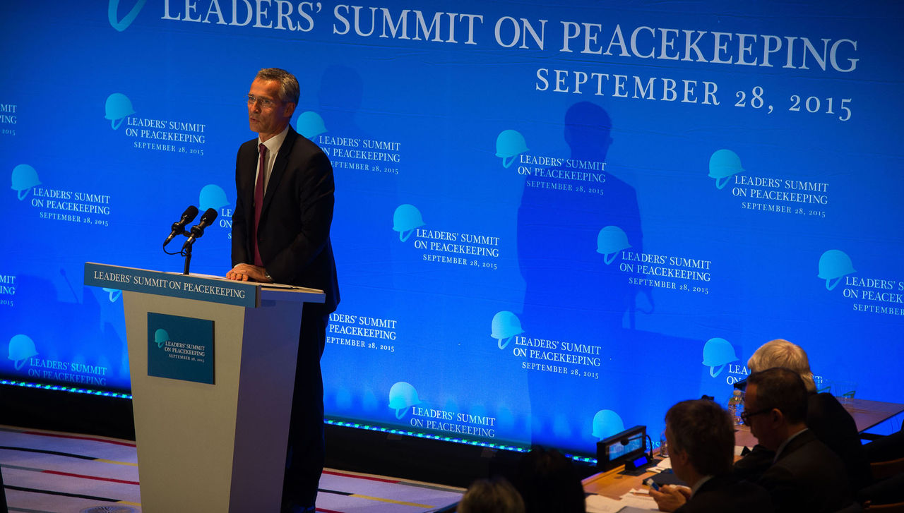 NATO Secretary General Jens Stoltenberg delivering his remarks at the UN Peacekeeping Summit hosted by the President of the United States