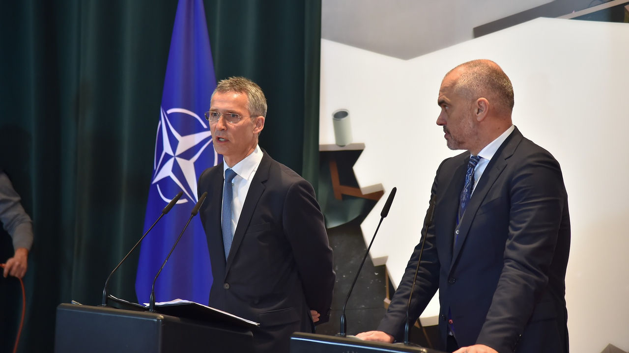 Joint press point with NATO Secretary General Jens Stoltenberg and the Prime Minister of Albania, Edi Rama