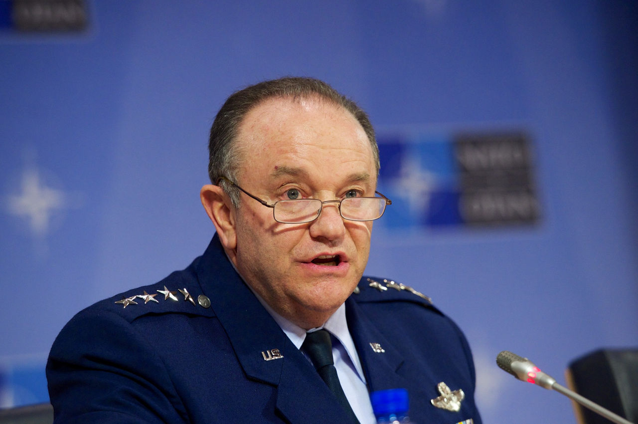 Supreme Allied Commander Europe, General Philip M. Breedlove during the joint press point with Chairman of the Military Committee, General Petr Pavel and Supreme Allied Commander Transformation, General Denis Mercier following the 174th Military Committee in Chiefs of Defence Session