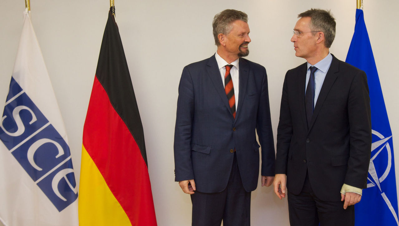 NATO Secretary General Jens Stoltenberg and Gernot Erler, Special Representative of the Federal Government of Germany for the OSCE Chairmanship