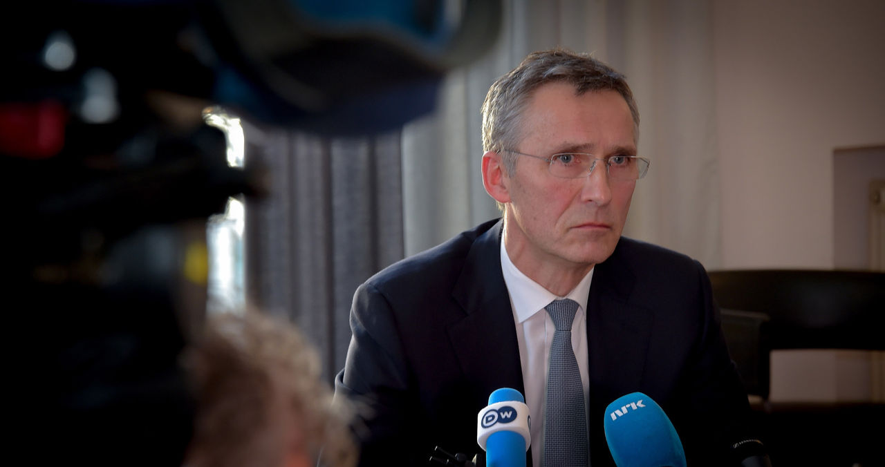 NATO Secretary General Jens Stoltenberg talks to the media following his meeting with Foreign minister Lavrov of Russia