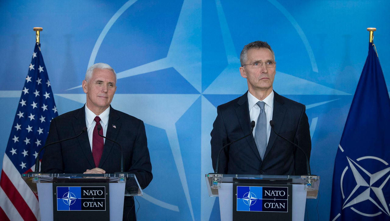 Joint press point with NATO Secretary General Jens Stoltenberg and the Vice President of the United States of America, Michael Pence