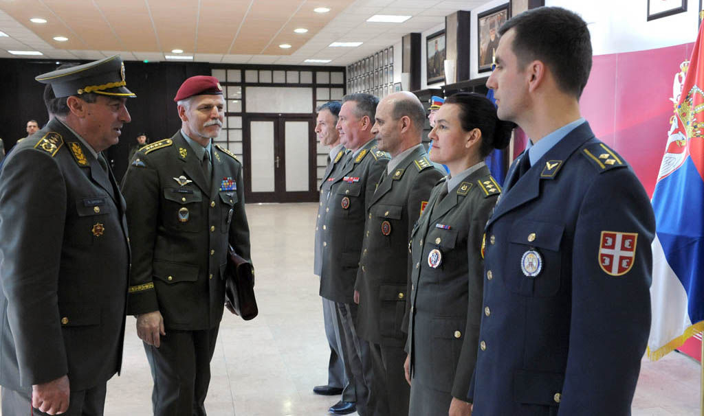 General Petr Pavel, Chairman of the NATO Military Committee being introduced to staff by General Dikovic, Chief of the General Staff of the Serbian Armed Forces.