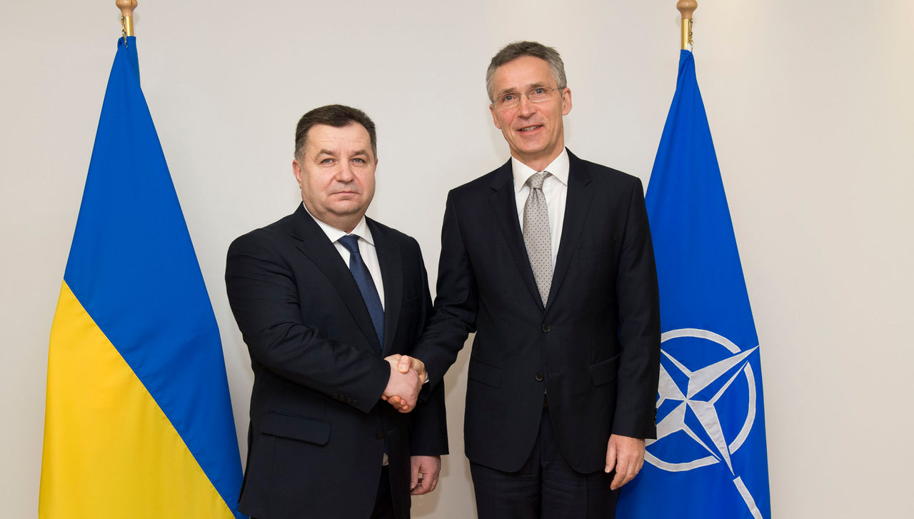 NATO Secretary General Jens Stoltenberg and the Minister of Defence of Ukraine, General Stepan Poltorak