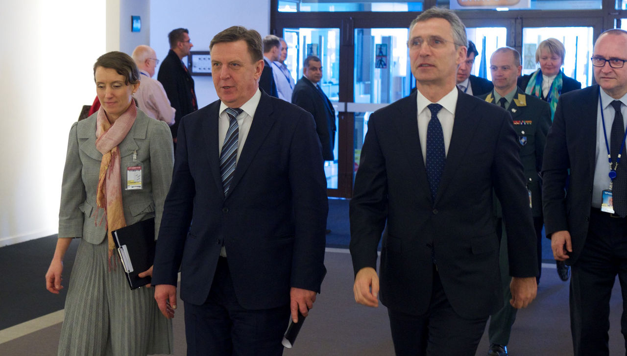 NATO Secretary General Jens Stoltenberg meets with the Prime Minister of Latvia, Maris Kucinskis