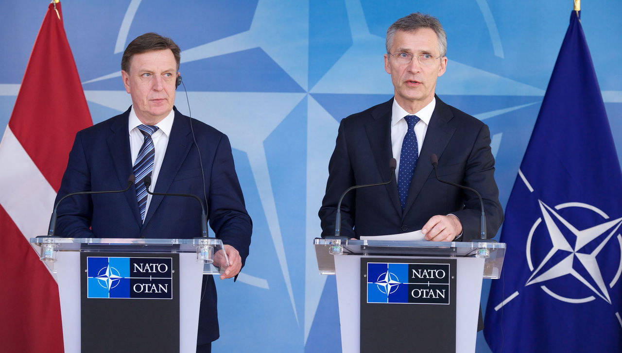 Joint press point with NATO Secretary General Jens Stoltenberg and the Prime Minister of Latvia, Maris Kucinskis
