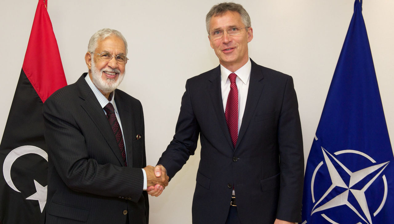 NATO Secretary General Jens Stoltenberg meets with the Minister of Foreign Affairs of Libya, Mohamed Taha Siala