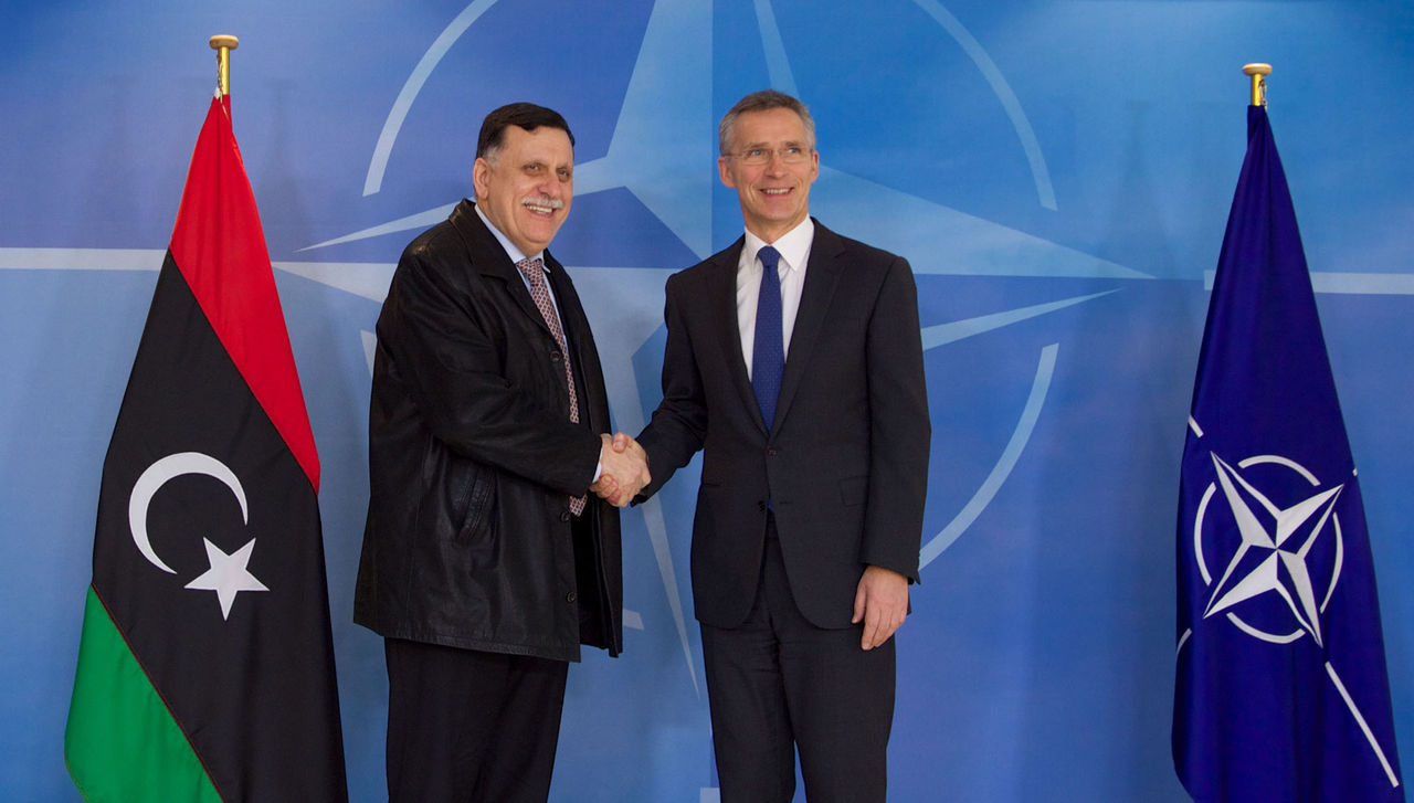 NATO Secretary General Jens Stoltenberg and the Prime Minister of Libya, Fayez al-Sarraj