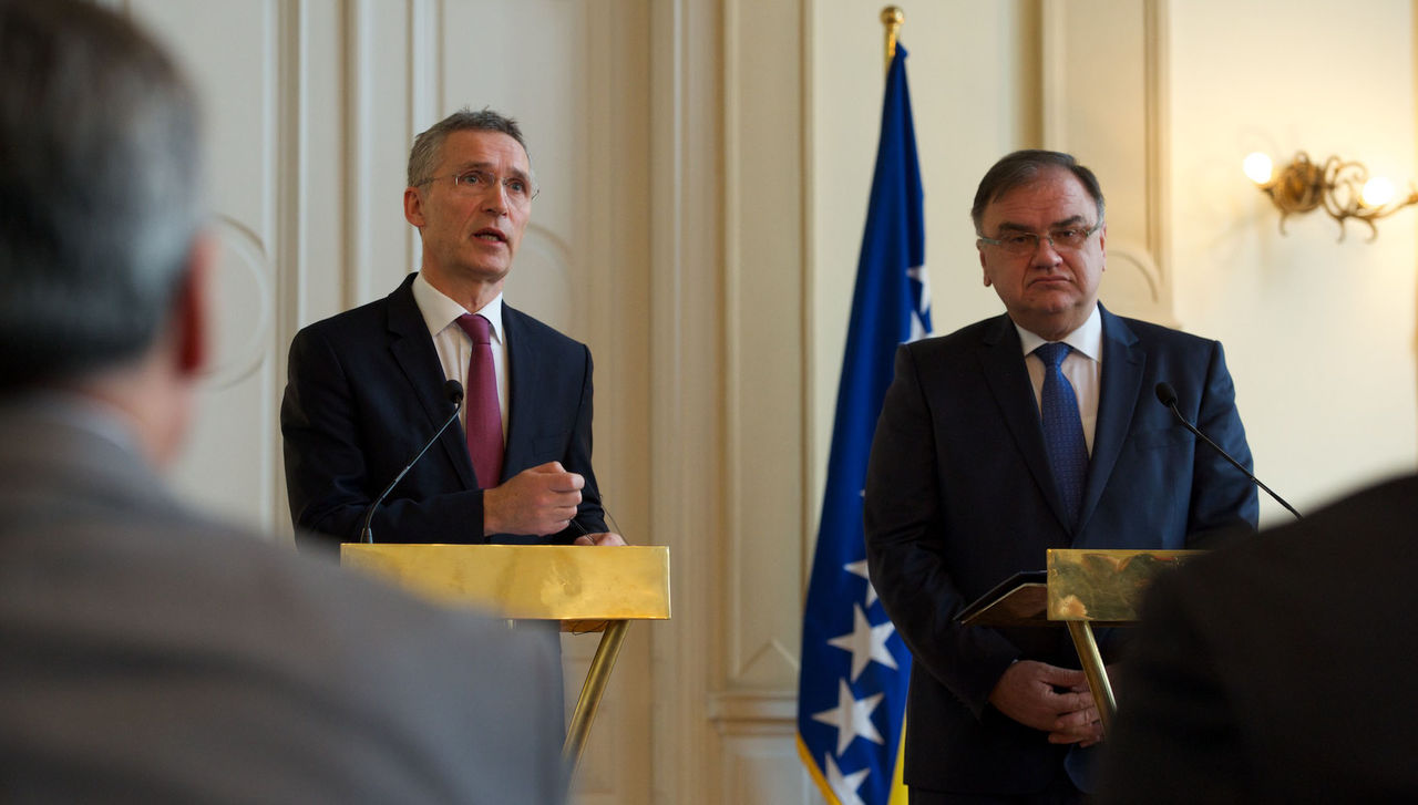 Joint press conference with NATO Secretary General Jens Stoltenberg and Mladen Ivanic, Chairman of the Tri-Presidency