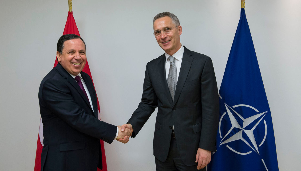 The Minister of Foreign Affairs of the Republic of Tunisia, Khemaies Jhinaoui visits NATO and meets with NATO Secretary General Jens Stoltenberg