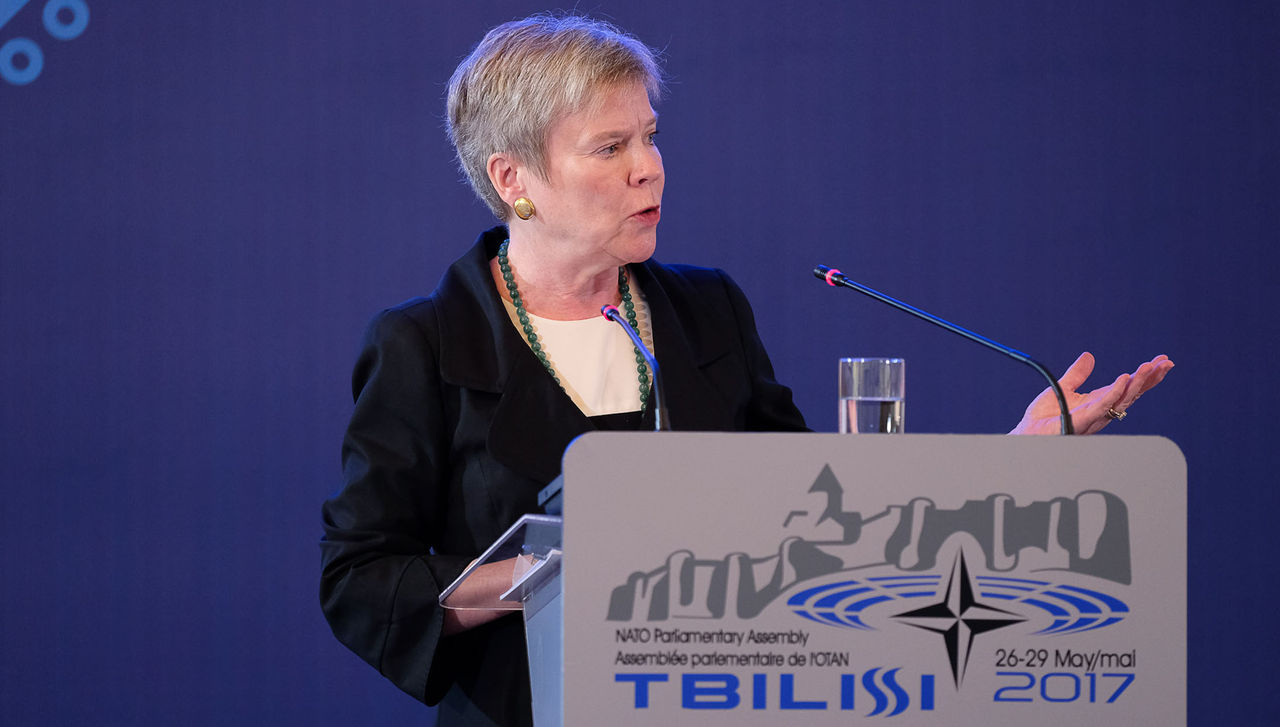 NATO Deputy Secretary General Rose Gottemoeller addresses the NATO Parliamentary Assembly in Tbilisi, Georgia